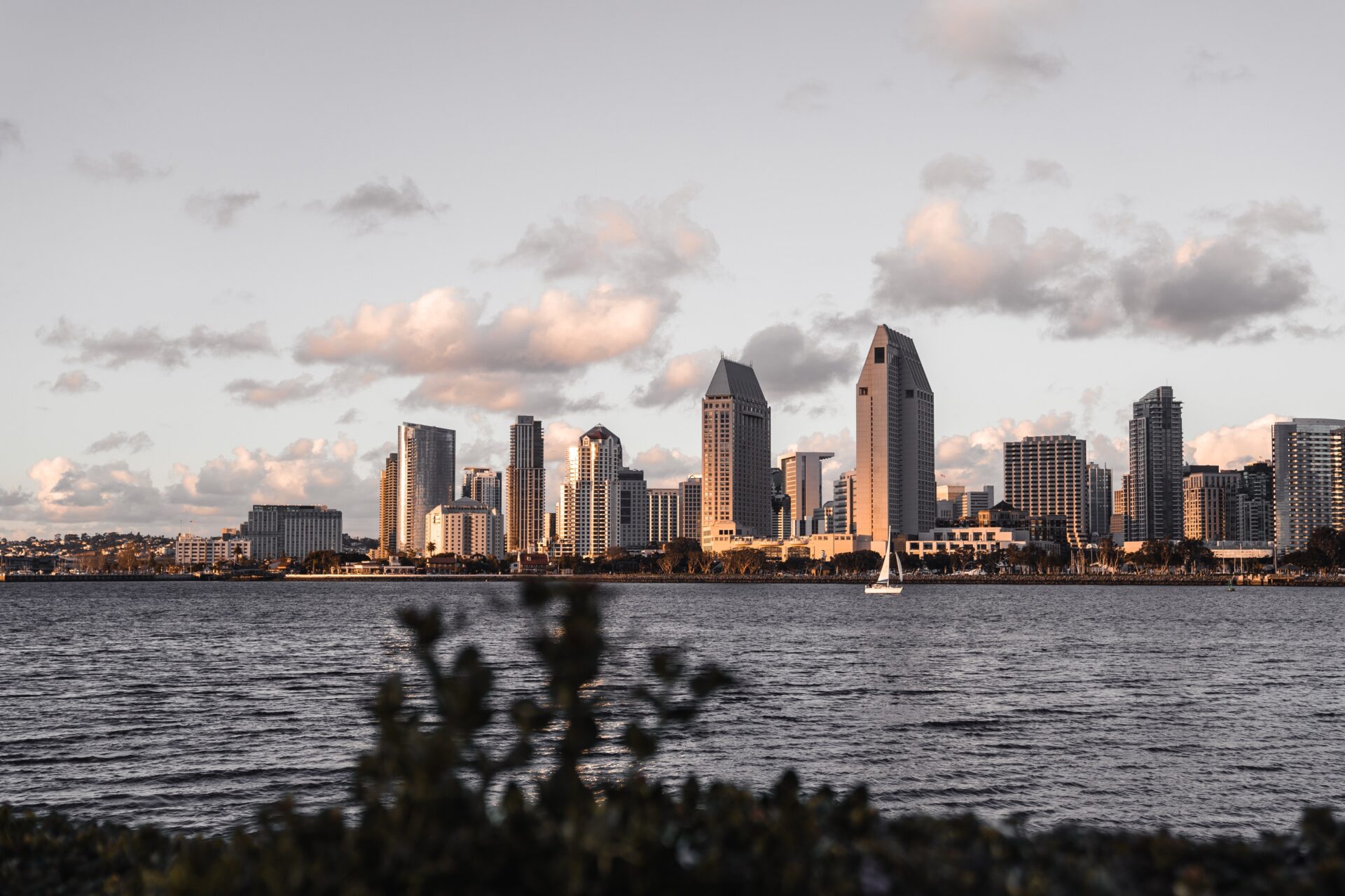 A view of the San Diego skyline during sunset from Coronado Island