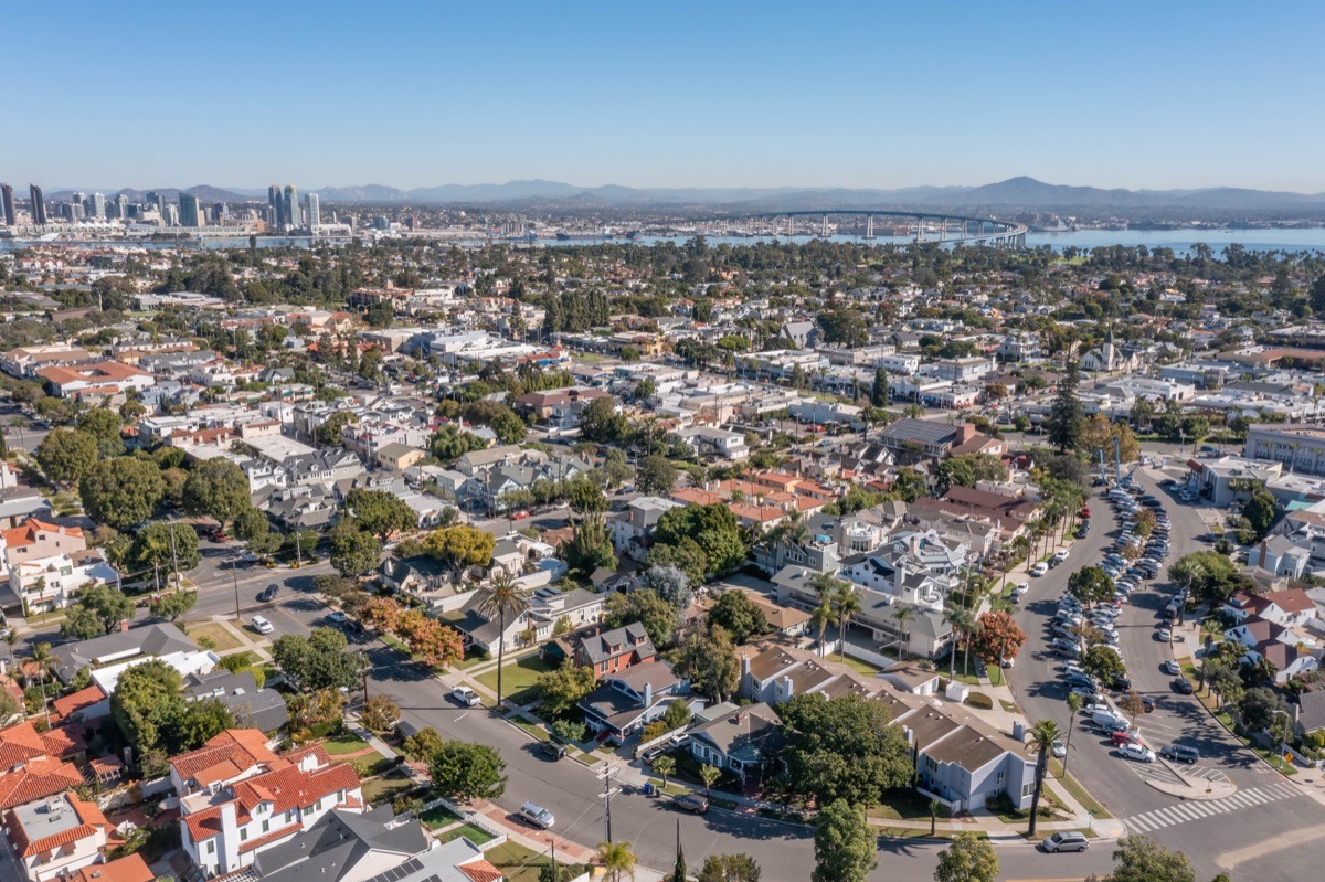 Aerial drone photo of Coronado and the bridge