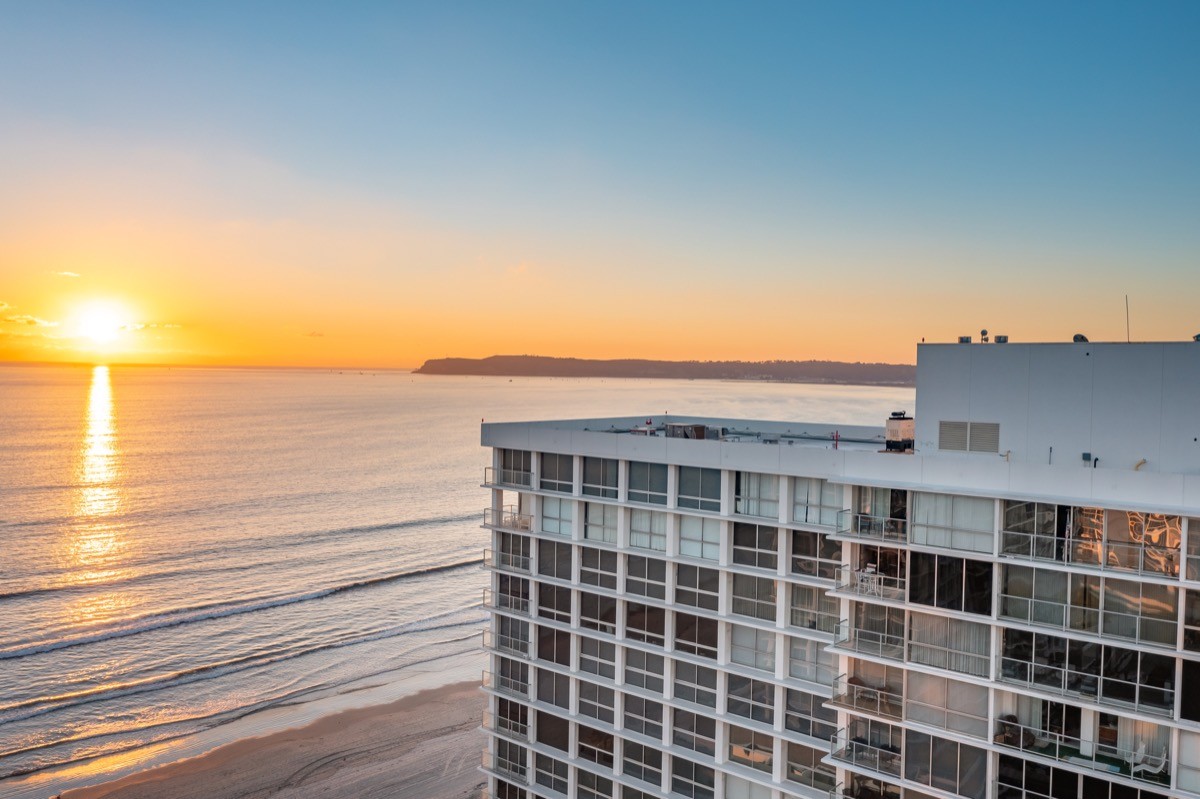 Coronado condo building at sunset