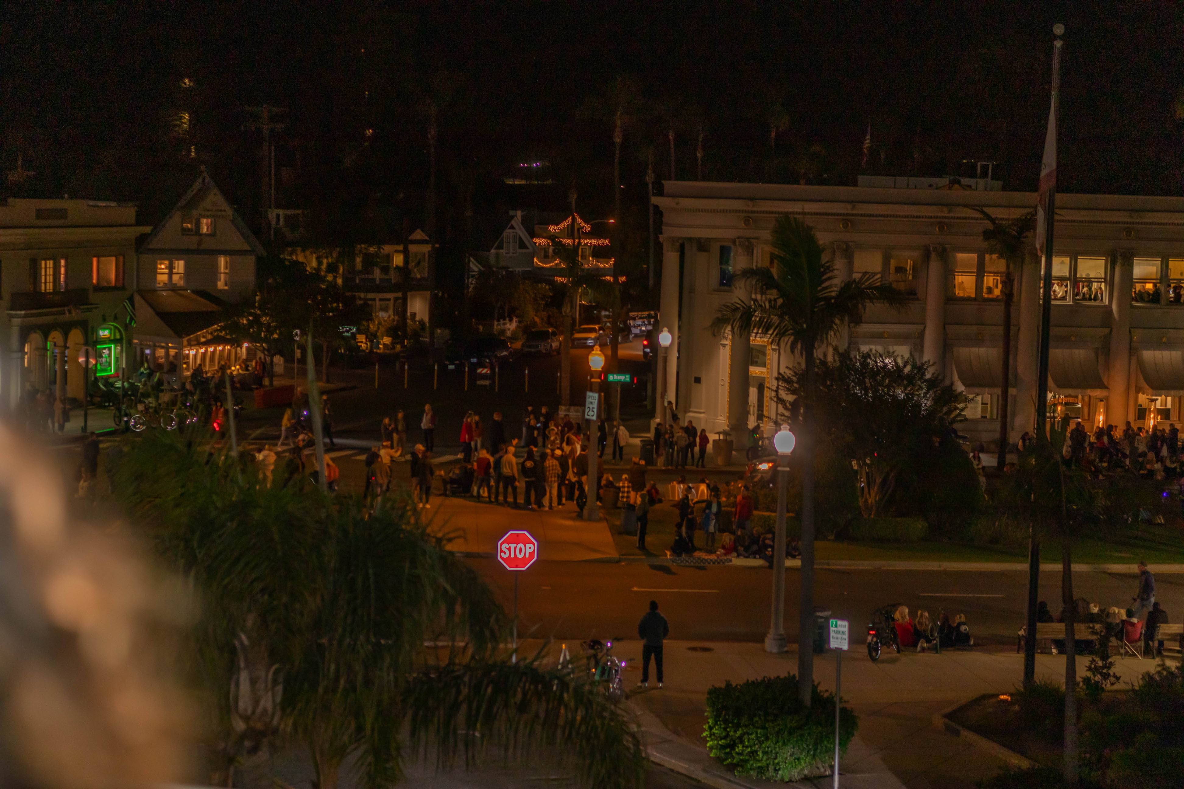 Coronado is lit up in the evening with lights and holiday cheer showcasing the close community of the island.
