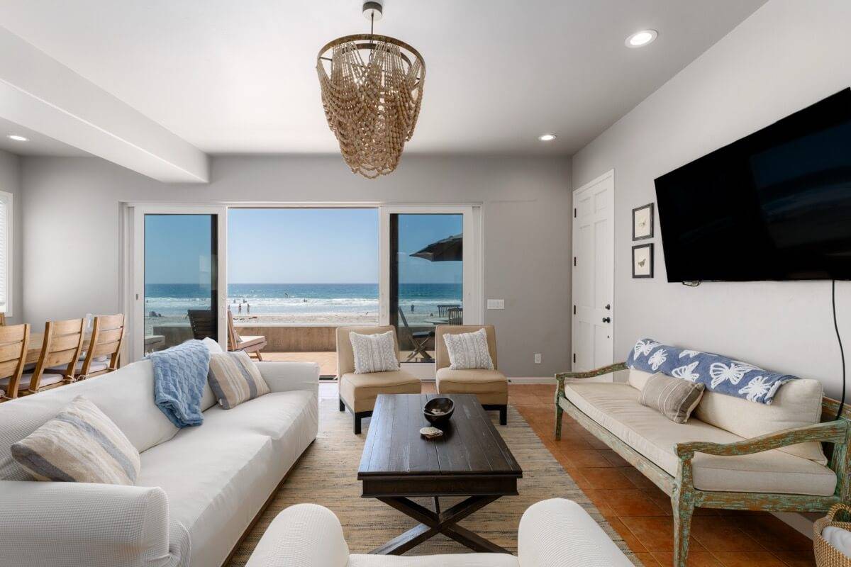 Professionally staged living room for pre-sale home sale preparations in Coronado before hitting the market