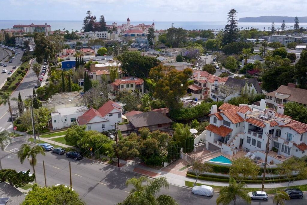 Aerial view of Coronado homes for sale with top agents for home buyers and local home inspection services